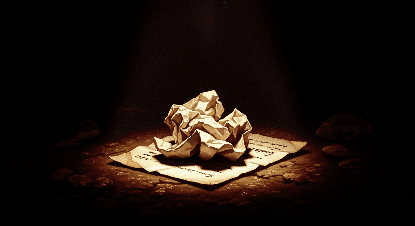 Midcentury modern illustration of fragmented documents and communication breakdown representing press release failure