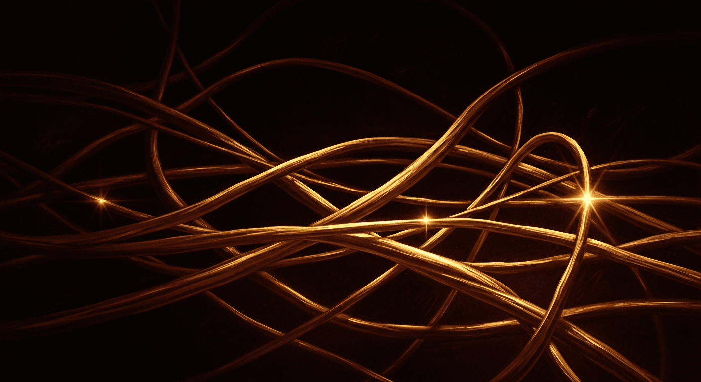 Abstract visualization of invisible data streams and unmeasured traffic flows in dramatic Caravaggio style with burgundy and gold tones