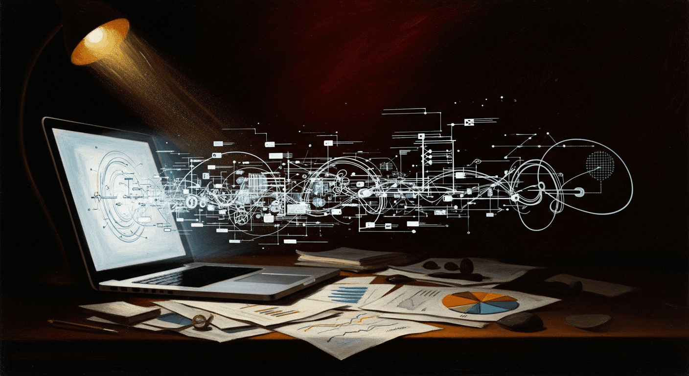 Dramatic chiaroscuro painting showing analytics data fading into darkness, representing zero-click measurement paradox